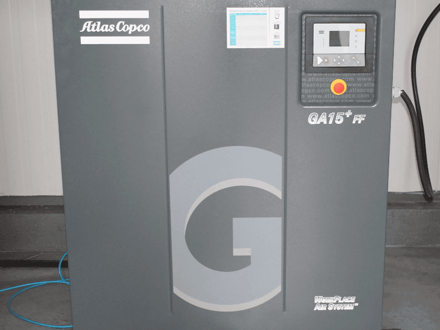 Front view of Atlas Copco Ga15 + FF machine