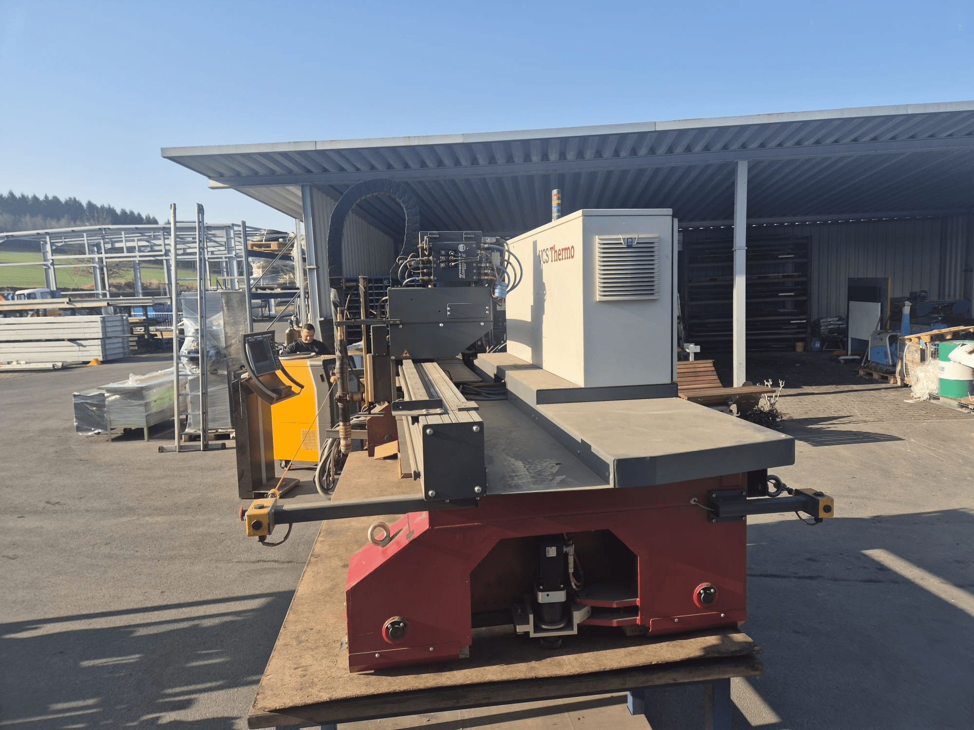 Front view of VOORTMAN VACAM VCS Thermo plasma cutting machine on a work surface, showcasing control panel and cutting area.