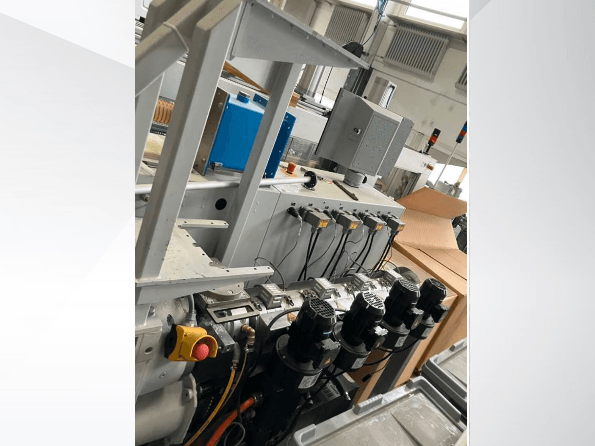 Krauss Maffei KME 45 XS single screw extruder, side view showing control panel, motors, and various components.