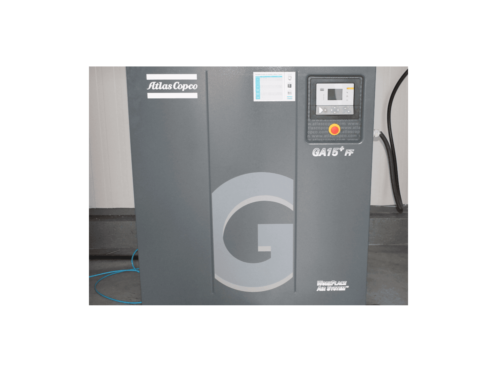 Front view of Atlas Copco Ga15 + FF machine