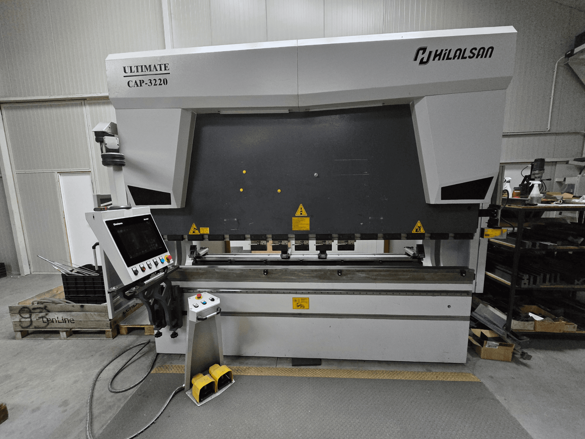 Ultimate CAP-3220 by Hilalsan, front view of a metal bending machine with control panel and foot pedals visible.