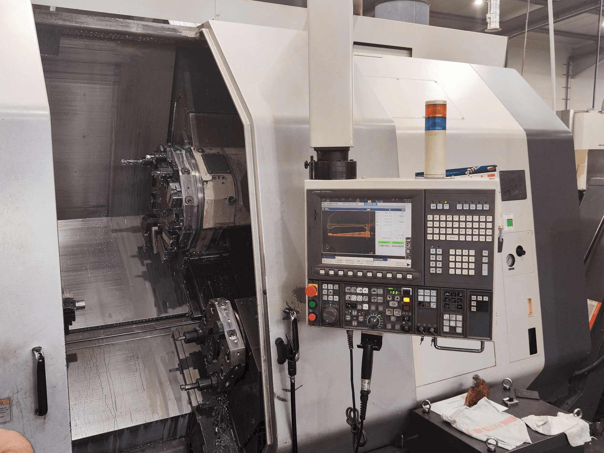 Front view of Okuma LU 300 MY machine